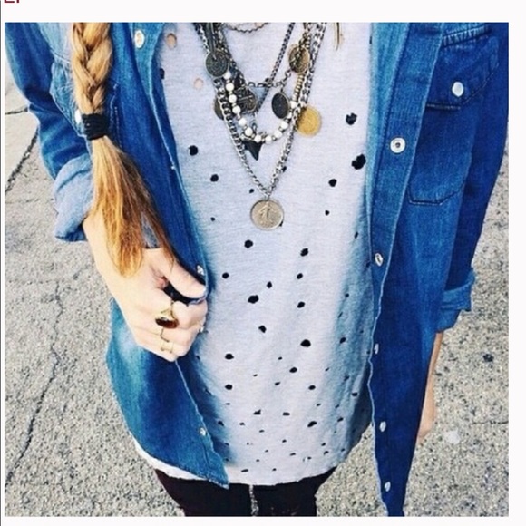 Emma & Sam LF Oversized Grey Holes T-Shirt / Dress - Picture 3 of 9